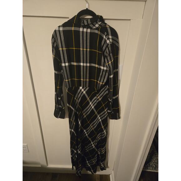 Chadwicks Dresses & Skirts - Chadwicks Black and Yellow Plaid Midi Shirt Dress Size 6